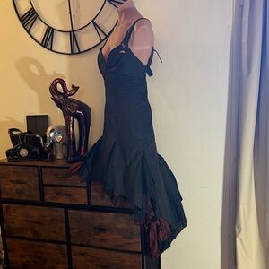 #175 Chic Asymmetrical Black and Red Dress from Paris